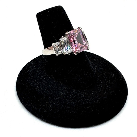 Sterling Silver Pink CZ Cocktail Ring Size 7 - Picture 2 of 12